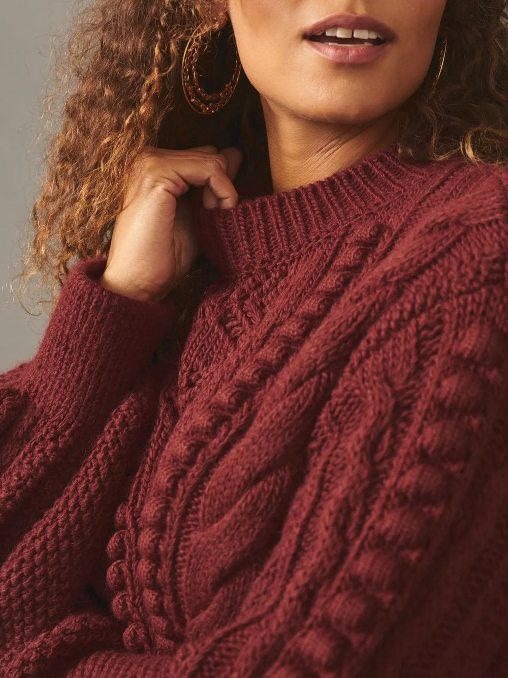 Anthropologie | Cropped Cable Knit Sweater in Wine | Large